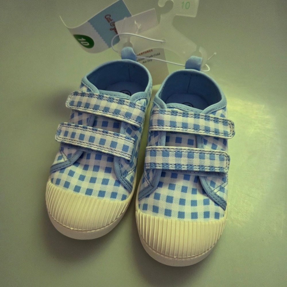Cat & Jack Toddler Boys Girls Gingham Canvas Sneakers Blue White Size 10 NEW